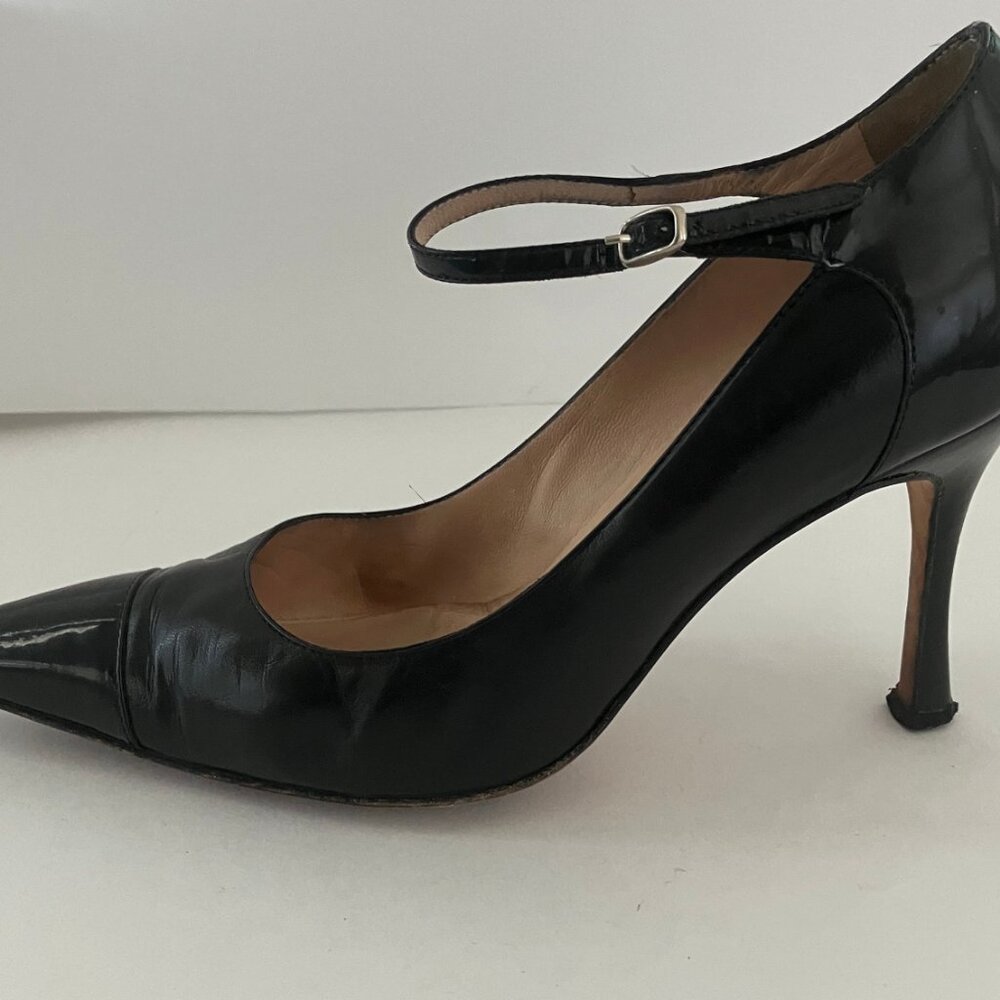 Manolo Blahnik Black Heels - Ankle Strap Black Shoe Size 8.5